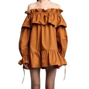 Saint Laurent Off-Shoulder Ruffled Mini Dress SZ 36